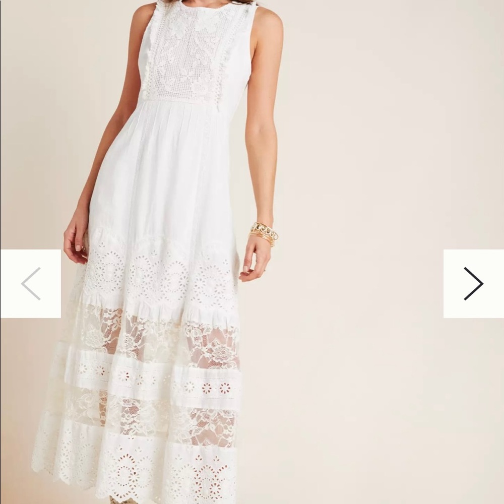 Anthropologie Liliana Lace Maxi Dress 100% cotton Size 14